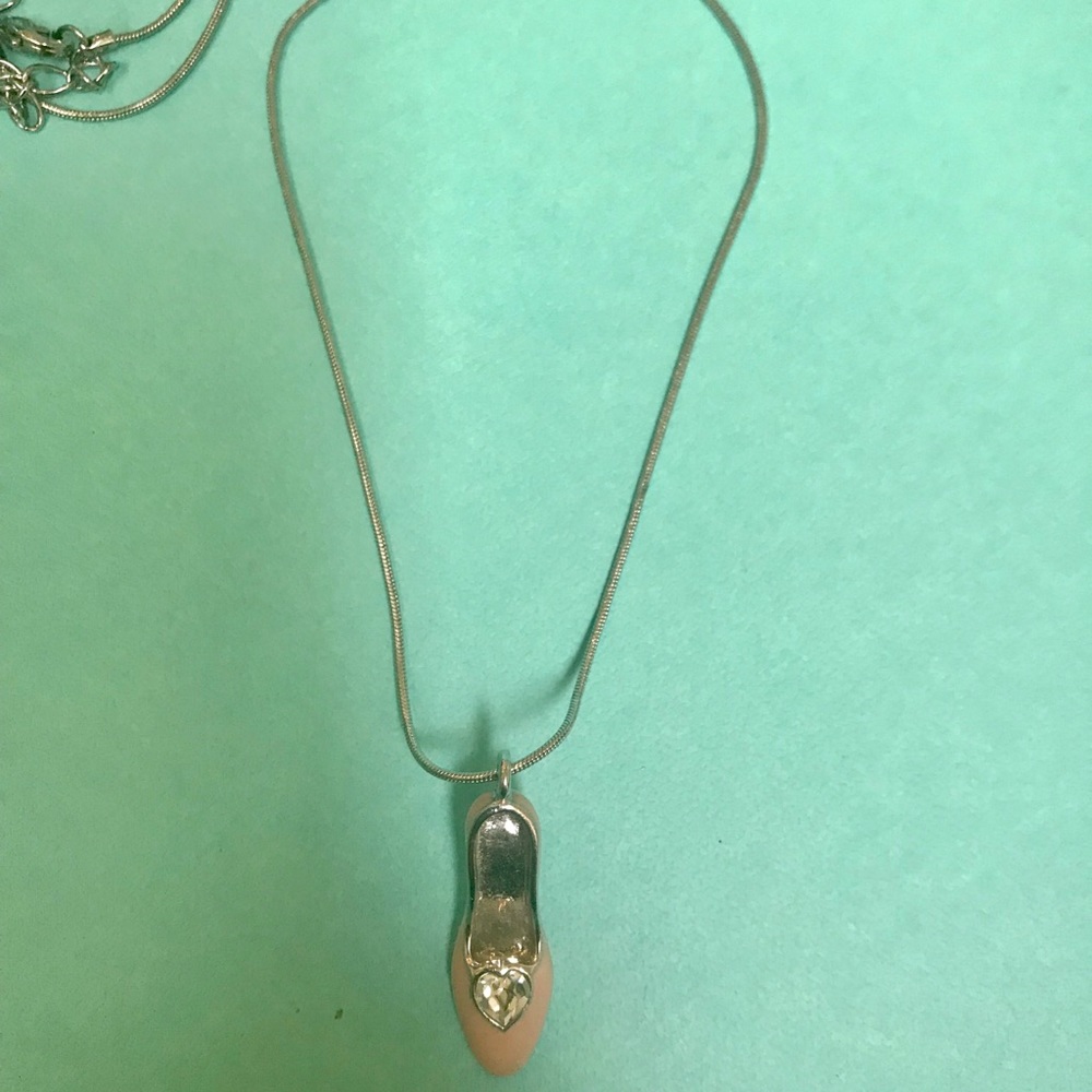Disney silver,pink, Cinderella shoe necklace.